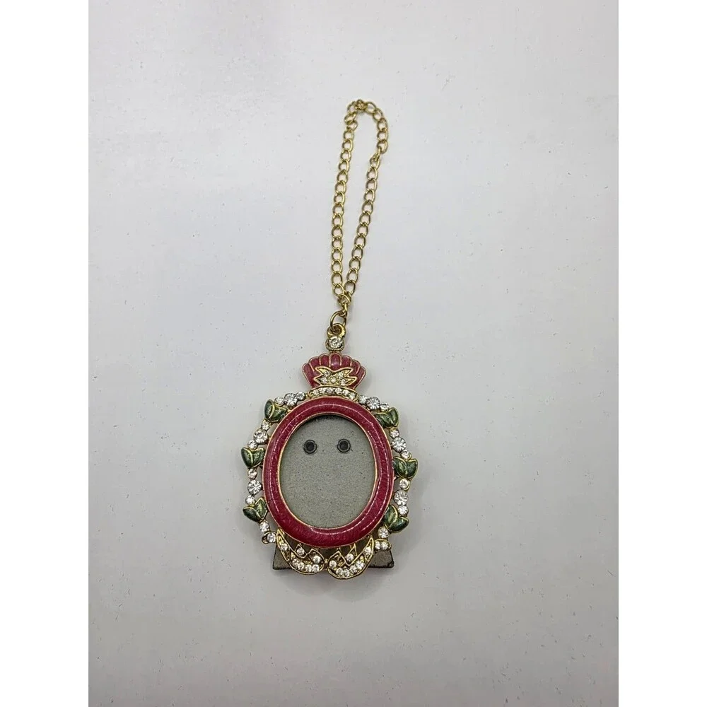 Small Round Frame W/ Hanging Chain Red & Goldtone